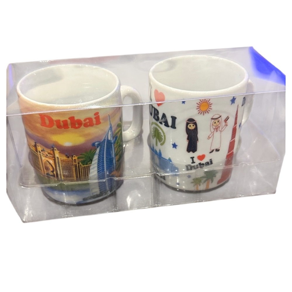 Dubai Themed Mug Set New In Package Mini Cup Set 2.75” Multicolor